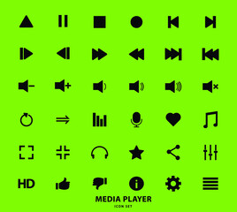 Media player icon set for designers in the design of all kinds of works. Beautiful and modern icon which can be used in many purposes Eps10 vector.
