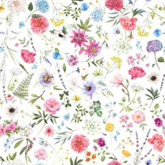 Foto op Canvas Beautiful vector seamless floral pattern with watercolor hand drawn gentle summer flowers. Stock illustration. Natural artwork. © zenina
