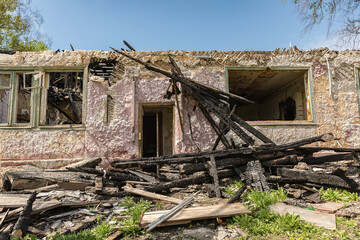 Ruins of a burnt down old residential building