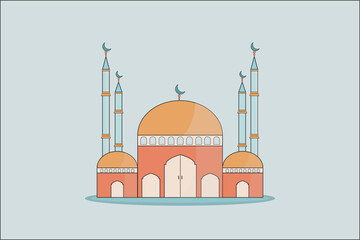 Flat Elegant Islamic Mosque Building, Suitable for Graphic Related Assets