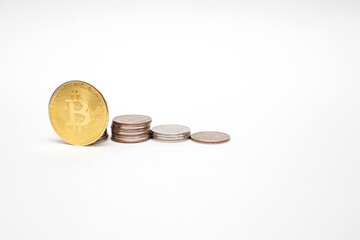 Bitcoin gold coin with growing chart coins