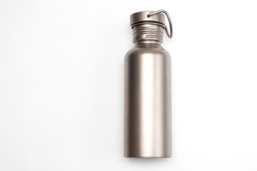 Titanium Hydration Bottle on white background. Eco friendly concept