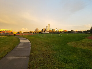 Downtown Edmonton After Rain under Golden Sunset