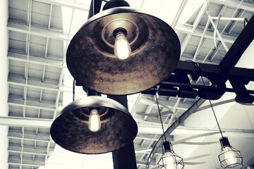 Vintage lamp hanging from the ceiling.