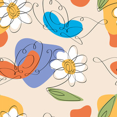 Abstract seamless background with floral pattern. Minimal design, freehand composition, modern style.