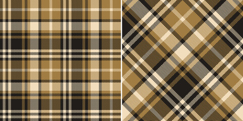 Tartan plaid pattern in brown, gold, beige. Seamless asymmetric check vector graphic image for flannel shirt, scarf, blanket, duvet cover, other modern autumn winter everyday fashion fabric print. - 434872145