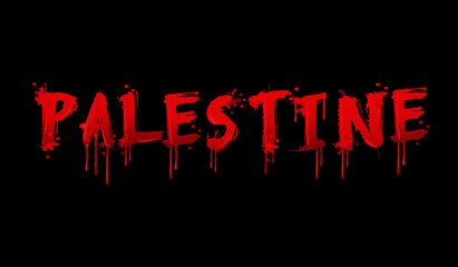 palestine lettering in blood texture over black background