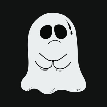 The white ghost cartoon image is shocking isolated on black background.