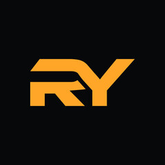 ry letter logo design with black background  - obrazy, fototapety, plakaty