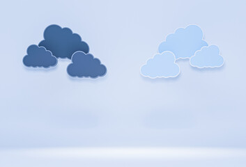 Different concept idea. Minimalist weather, dark and light clouds Stand out from the crowd minimal concept. Trendy 3d render for social media banners, promotion, product show,stage, studio
