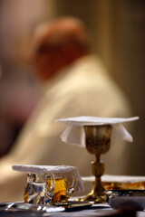 Basilica of Our Lady of Geneva.  The Eucharist table with the liturgical items.