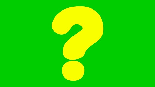Animated funny yellow symbol of question mark. Looped video. Vector illustration isolated on a green background.
