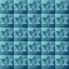 Blue Geometrical Six Pointed Star Tile Texture Background. Wallpaper Seamless Pattern Vector Illustration.