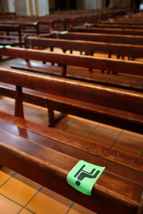 Coronavirus epidemic (COVID-19). Social distancing in a church.