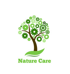 Obraz premium Tree with Mechanism Gear Foliage as Nature Care Concept