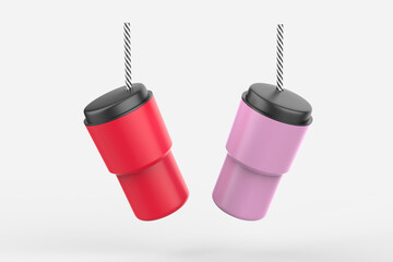 Coffee Cup with Straw Mockup isolated on white background. 3d illustration