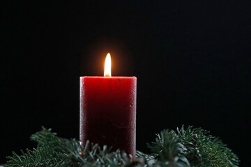 Red  advent candle. Christmas composition.  France.