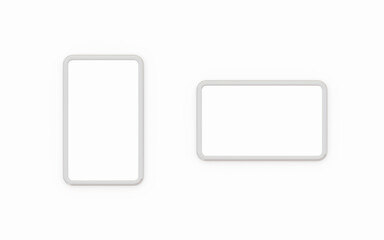 Mockup of white mobile phone blank in different orientations 3d render illustration