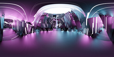 full 360 panorama view of futuristic technology studio interior 3d render illustration hdri hdr vr design