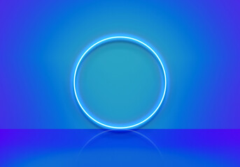 blue empty room studio copy space background , stage background, neon circle