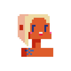 Blonde girl character pixel art icon. Flat style. Female avatar of profile picture. 8-bit. Isolated vector illustration.