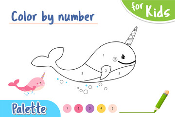 color picture Copy by number. Paint a picture of a fabulous unicorn whale. © kornetka