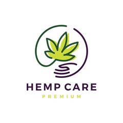 Fototapeta premium hemp cannabis care hand logo vector icon illustration