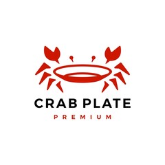 crab plate restaurant seafood logo vector icon illustration