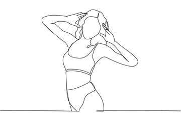 Continuous one line of attractive slim girl in silhouette. Linear stylized. Minimalist.