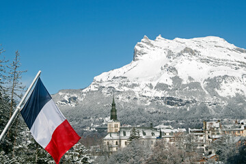 French Alps in winter. Saint Gervais Mont-Blanc village. Famous ski station.  Saint-Gervais. France.