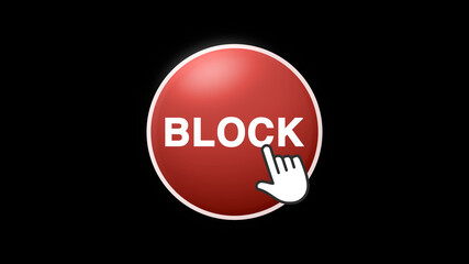 Block Text Button Click on Black Background