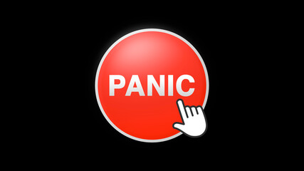 Panic Text Button Click on Black Background