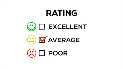 Average Rating Emoji Evaluation or Review Square Check List on White Background