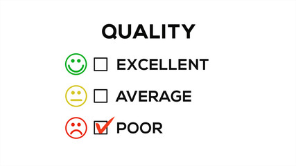 Poor Quality with Emoji or Emoticon Evaluation or Review Square Check List on White Background