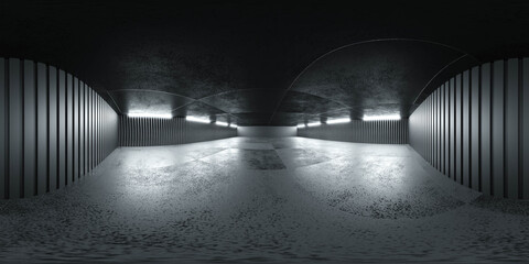 Full spherical seamless panorama 360 degrees angle view of concrete hall empty building interior 3d render illustration hdri hdr vr style © eliahinsomnia