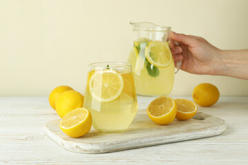Concept of fresh summer drink with lemonade