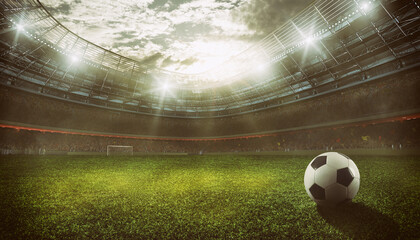 Football stadium with the stands full of fans waiting for the game. 3D Rendering © alphaspirit