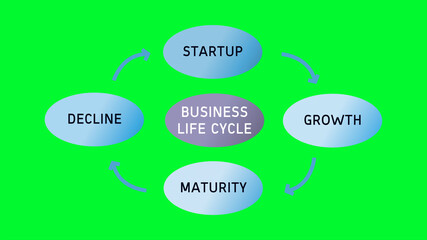 Business Life Cycle Startup Growth Maturity Decline Diagram Cycle on Green Screen