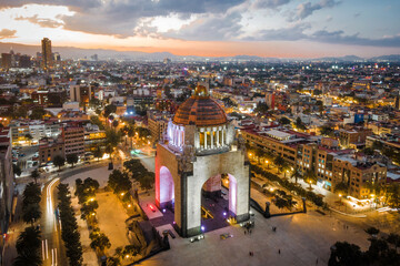 Aerial view of historical landmark Monument to the Revolution located at Plaza de La Republica at...