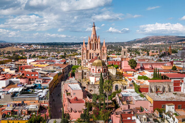 Aerial view of San Miguel de Allende in Guanajuato, Mexico.