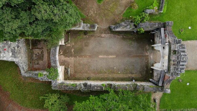 Beautiful cinematic aerial view of Ujarras ruins Church in Cartago