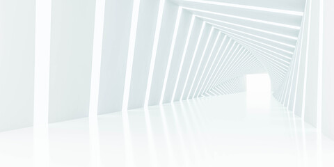 abstract white futuristic architecture design tunnel with tright lighting 3d render illustration