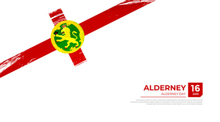 Flag of Alderney country. Happy Alderney day background with grunge brush flag illustration