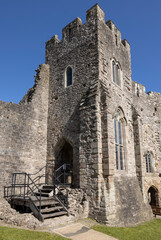 The North range complex from the Lower Bailey in Chepstow Castle, Monmouthshire, Wales, UK