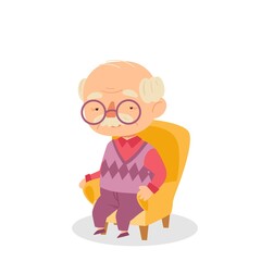 Obraz premium Cartoon grandfather resting in a chair. Character isolate on white background . Vector illustration