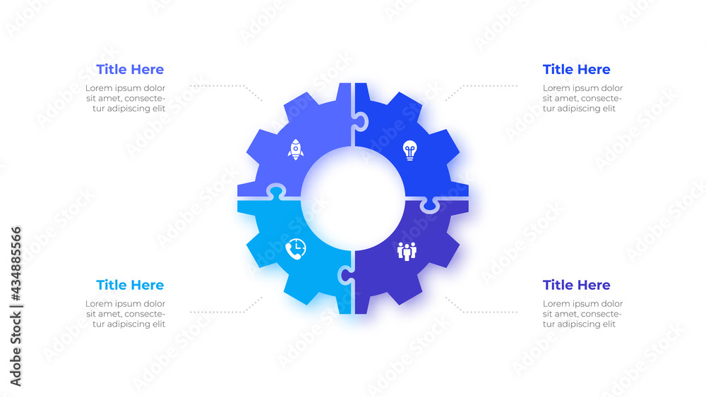 Aufkleber Infographic gear puzzle design template. Modern vector illustration. Concept of 4 steps or options of business process