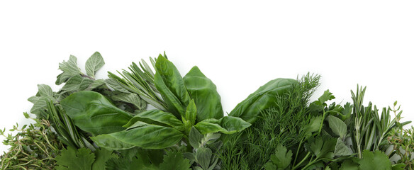 Obraz premium Fresh green herbs isolated on white background