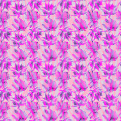 Seamless floral pattern of neon abstract pink flowers. 
