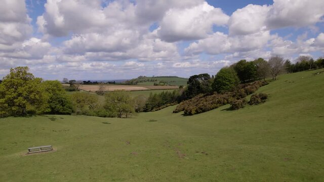 gorse bushes, valley, trees, aerial landscape, aerial, rural, spring season, cotswold landscape, meon hill, grass, hill, countryside, landscape, nature