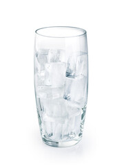 Glass with ice isolated on white background.